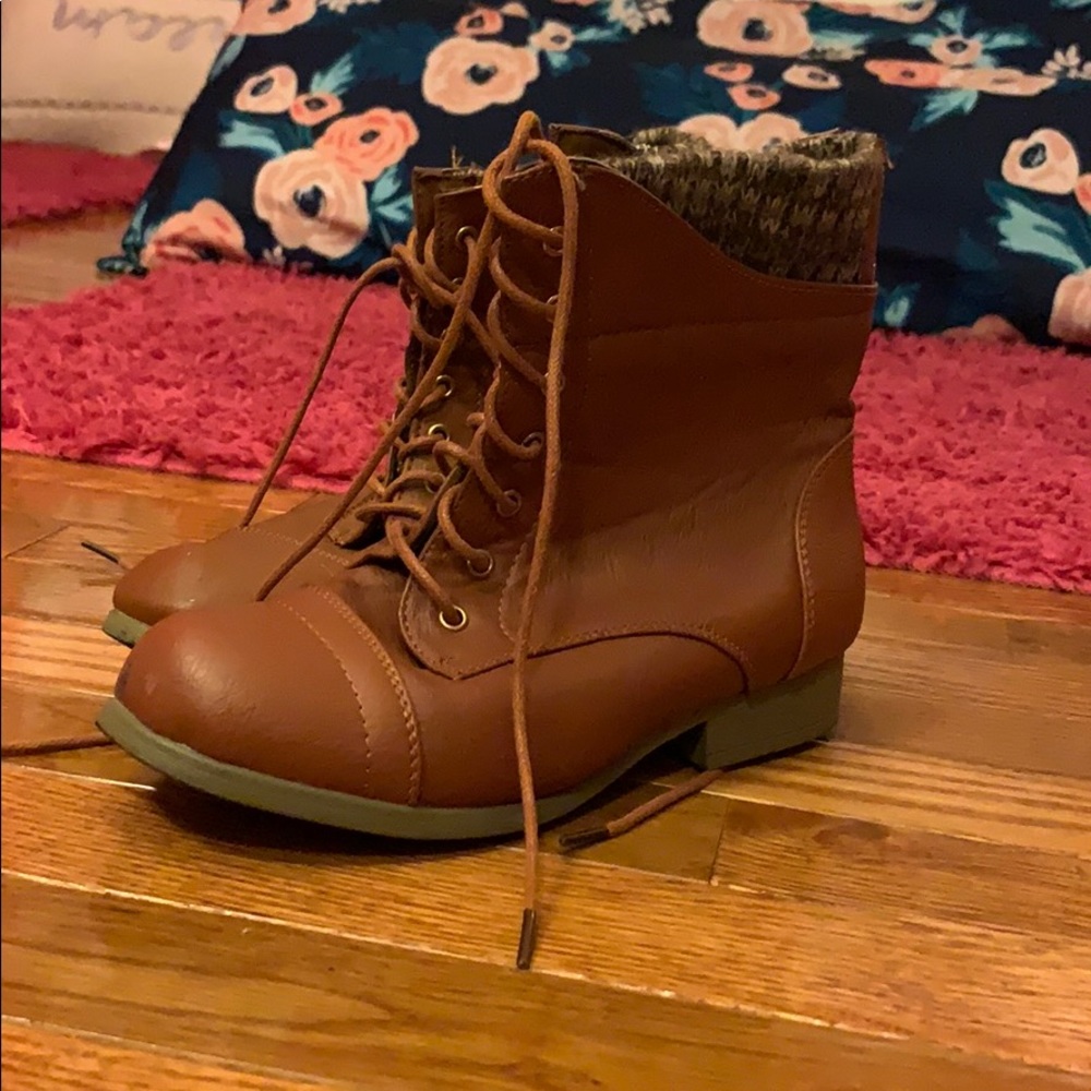 Brown leather boots